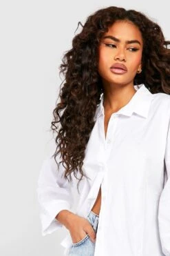 Baumwoll-Hemd Mit Gerollten Ärmeln -Mode für Sie Geschäft gzz53094 white xl 3