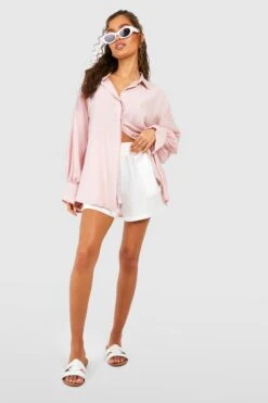 Texturiertes Oversize Hemd -Mode für Sie Geschäft gzz53113 pink xl 2