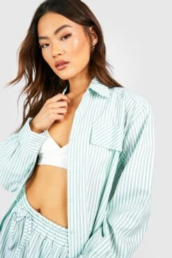 Lockeres Hemd Mit Kontrast-Streifen -Mode für Sie Geschäft gzz53272 green xl 3