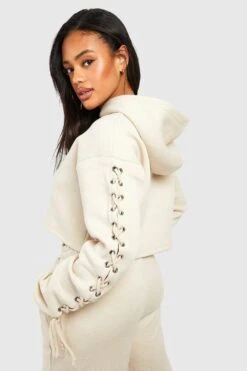 Kurzer Hoodie Mit Schnür-Detail -Mode für Sie Geschäft gzz54022 ecru xl 1