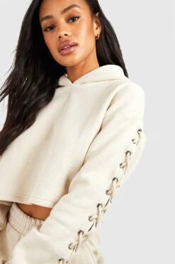 Kurzer Hoodie Mit Schnür-Detail -Mode für Sie Geschäft gzz54022 ecru xl 3