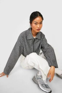 Kurze Nadelstreifen-Bomberjacke -Mode für Sie Geschäft gzz54286 charcoal xl 2