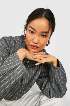 Kurze Nadelstreifen-Bomberjacke -Mode für Sie Geschäft gzz54286 charcoal xl 3