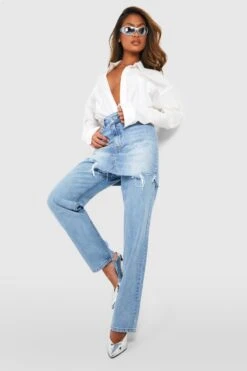 Jeans Mit Hohem Bund Und Geradem Bein -Mode für Sie Geschäft gzz55001 light20blue xl 2