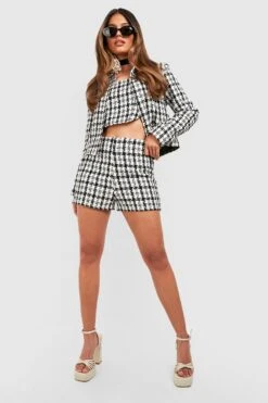 Kurze Lockere Karierte Tweed-Jacke -Mode für Sie Geschäft gzz55082 black xl 2