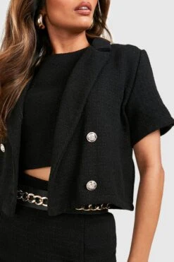 Kurzer Zweireihiger Tweed-Blazer 9 Kurzer Zweireihiger Tweed-Blazer -Mode für Sie Geschäft gzz55088 black xl 3