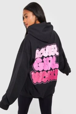 Oversize Hoodie Mit Lover Girl World Bubble Slogan -Mode für Sie Geschäft gzz58389 black xl 2