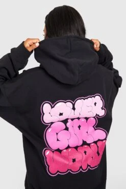 Oversize Hoodie Mit Lover Girl World Bubble Slogan -Mode für Sie Geschäft gzz58389 black xl 3